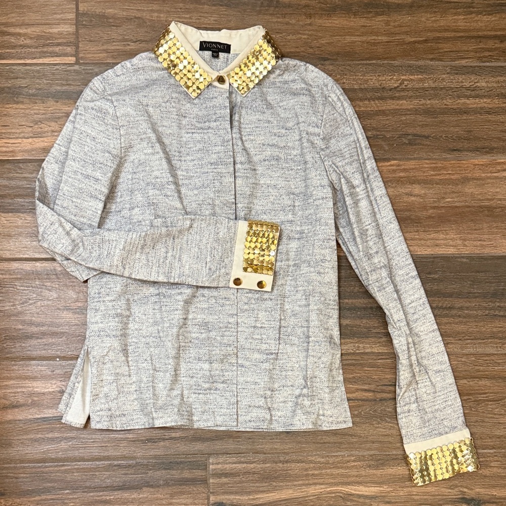 Vionnet Gold and Cream Collar Top